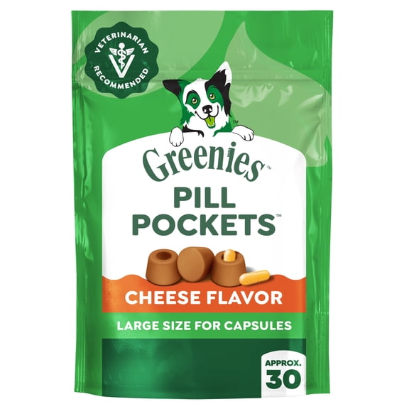 Greenies Pill Pockets Cheese Flavor Capsule Size Soft Treats for Dogs, 7.9 oz Pouch (30 Treats)