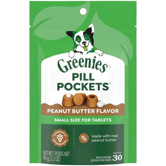 Greenies Pill Pockets for Dogs Peanut Butter Small, Tablet Size Soft Dog Treats, 3.2 oz, (30 Pk)