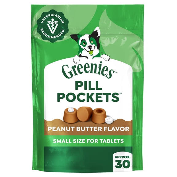 Greenies Pill Pockets Peanut Butter Flavor Small Size Dog Treats, 3.2 oz Pouch