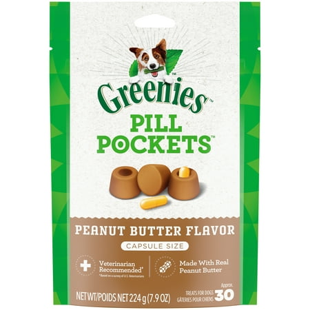 Greenies Pill Pockets Natural Dog Treats with Real Peanut Butter, 7.9 oz (30 Treats), Shelf-Stable