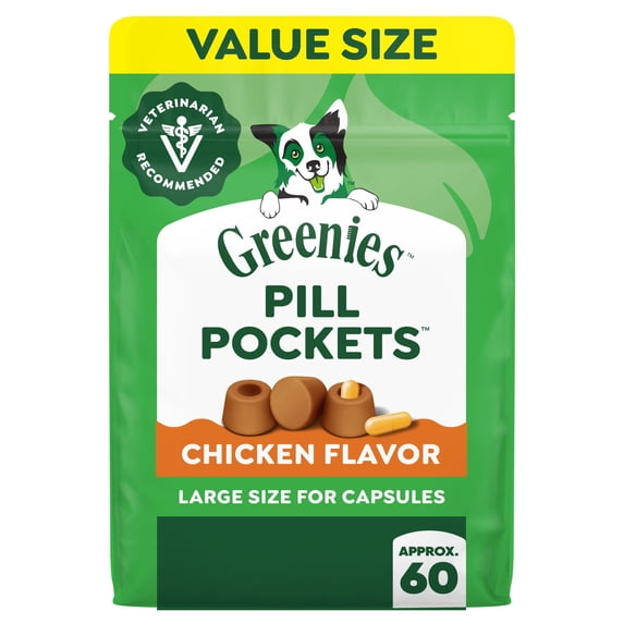 Greenies Pill Pockets for Dogs, Chicken Flavor, Large Size, Soft Dog Treats, 15.8 oz Pouch