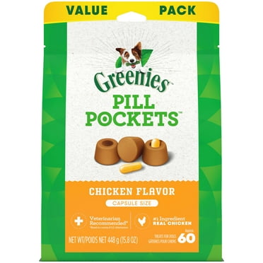 Greenies Pill Pockets For Dogs Chicken Flavor Large, Capsule Size Soft Dog Treats, 15.8 Oz, (60 Pk)