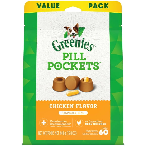 Greenies Pill Pockets For Dogs Chicken Flavor Large, Capsule Size Soft Dog Treats, 15.8 Oz, (60 Pk)