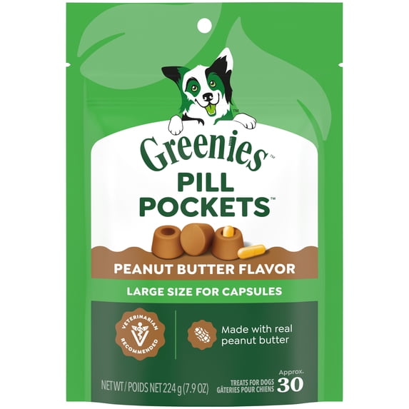 Greenies Pill Pockets for Dogs Peanut Butter Large, Capsule Size Soft Dog Treats, 7.9 oz, (30 Pk)