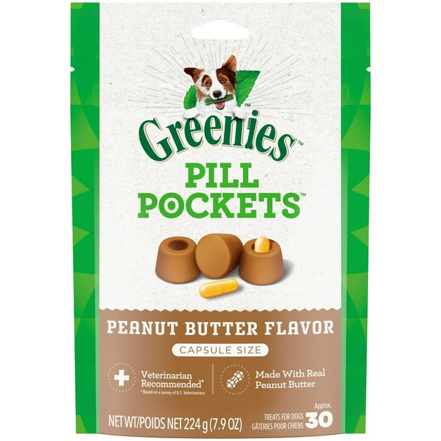 Greenies Pill Pockets For Dogs Peanut Butter Large, Capsule Size Soft Dog Treats, 7.9 Oz, (30 Pk)
