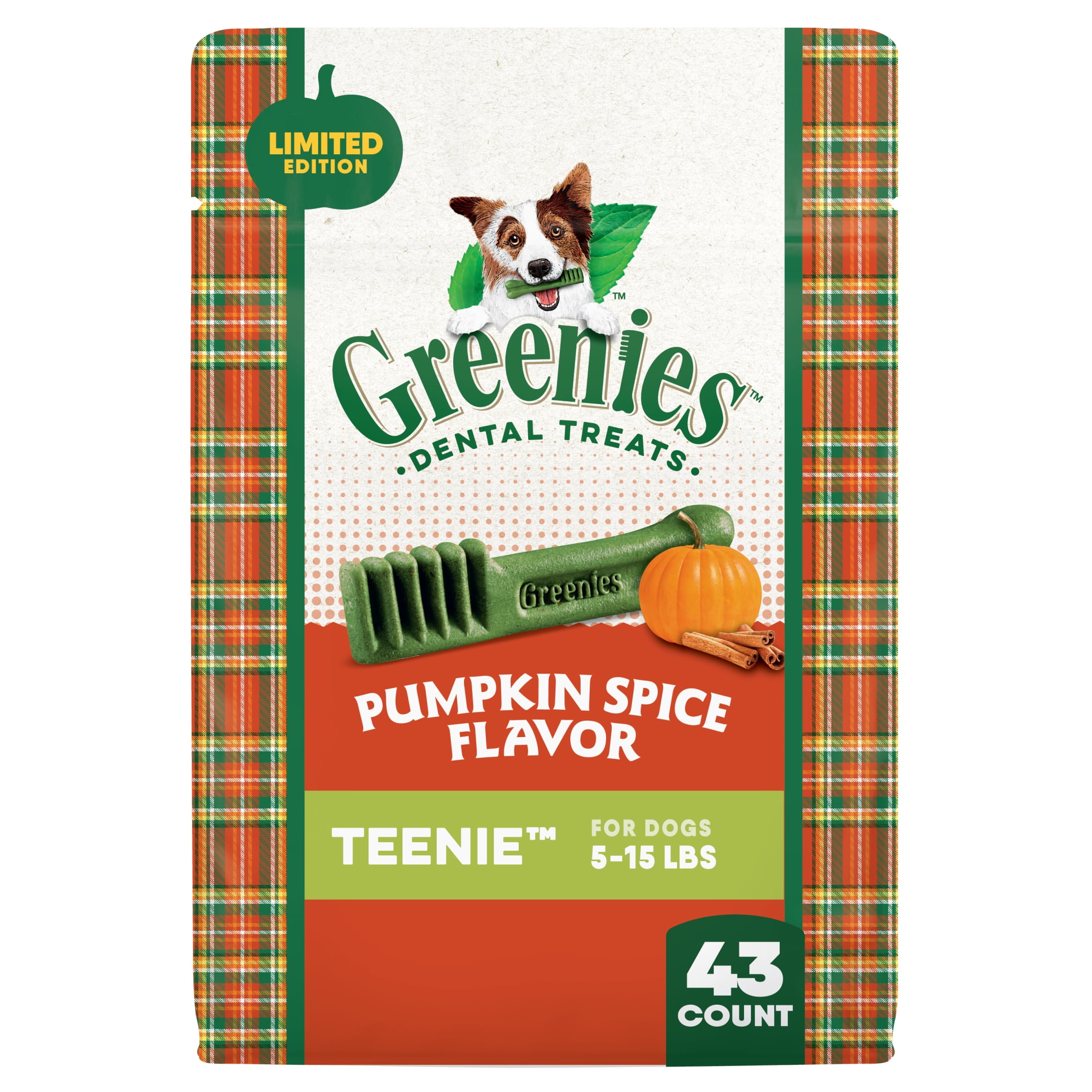 Greenies Pumpkin Spice Flavor Adult Natural Dental Dog Treats Teenie Size, 12 oz Pack (43 Count)