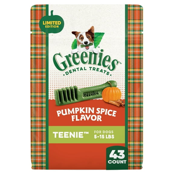 Greenies Pumpkin Spice Flavor Adult Natural Dental Dog Treats Teenie Size, 12 oz Pack (43 Count)