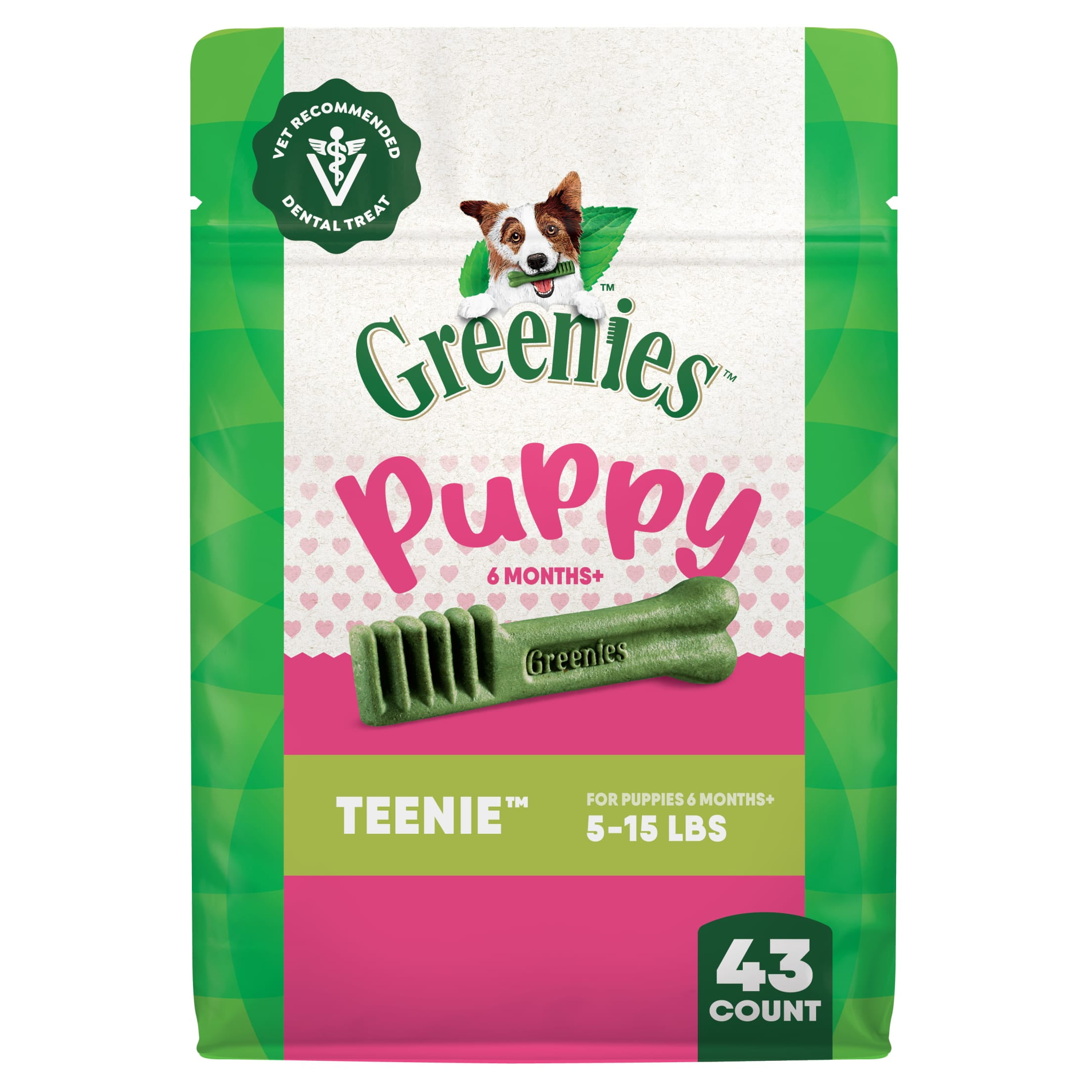 Greenies Natural Dental Puppy Treats Teenie Size, Chicken Flavor, 12 oz Pack, (43 Count)