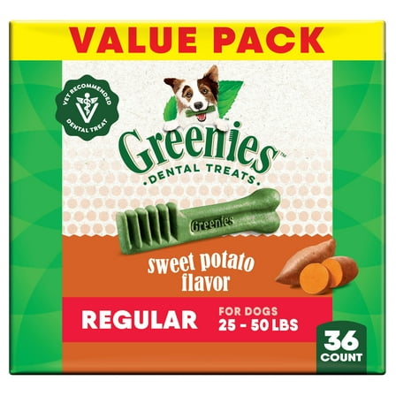 Greenies Sweet Potato Flavor Adult Natural Dental Dog Treats Regular Size, 36 oz Pack (36 Count)