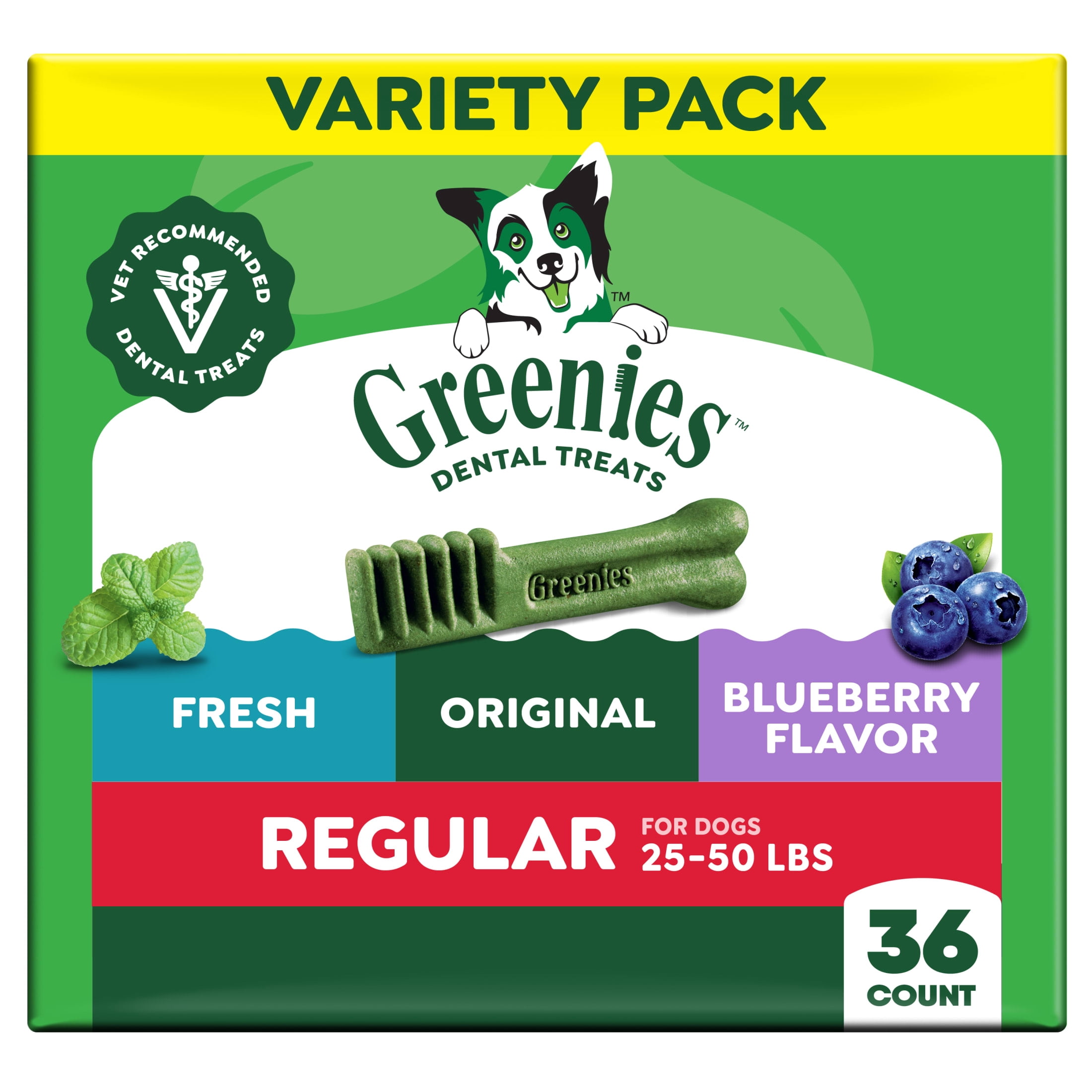 Greenies Adult Natural Dental Dog Treats 3 Flavors, Regular Size, (3) 12 oz Packs (36 Count)