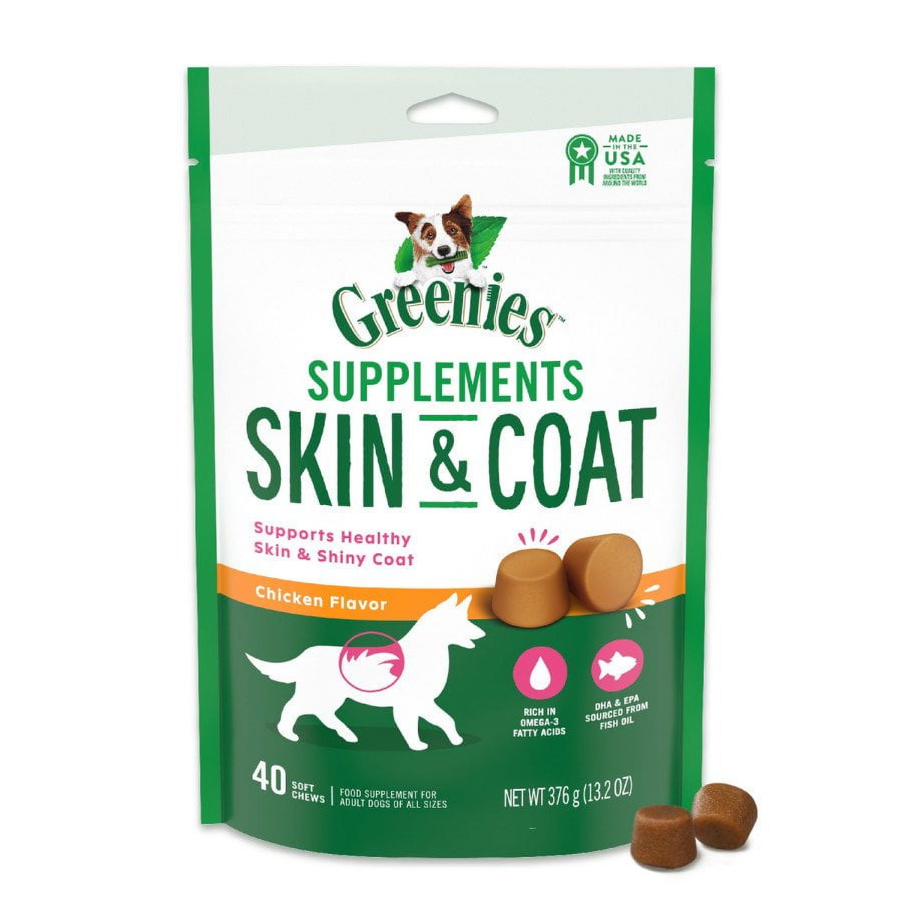 Greenies Skin & Coat Supplement Soft Chew for Dogs, Chicken Flavor, 40 Count
