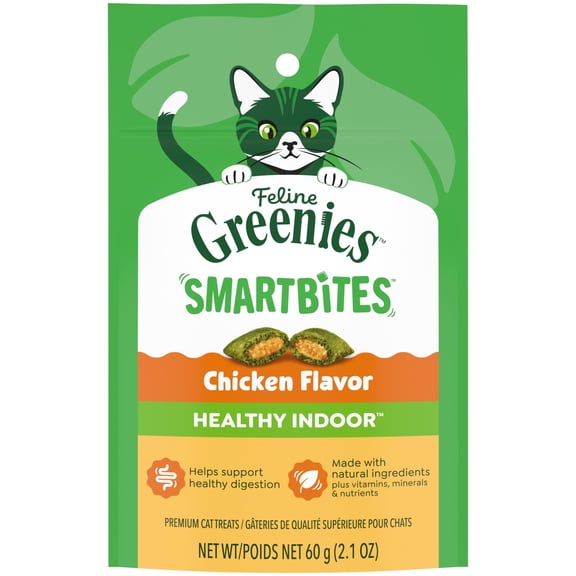 Greenies Feline Smartbites Chicken Flavor Healthy Indoor Cat Treats, 2.1 oz Pack