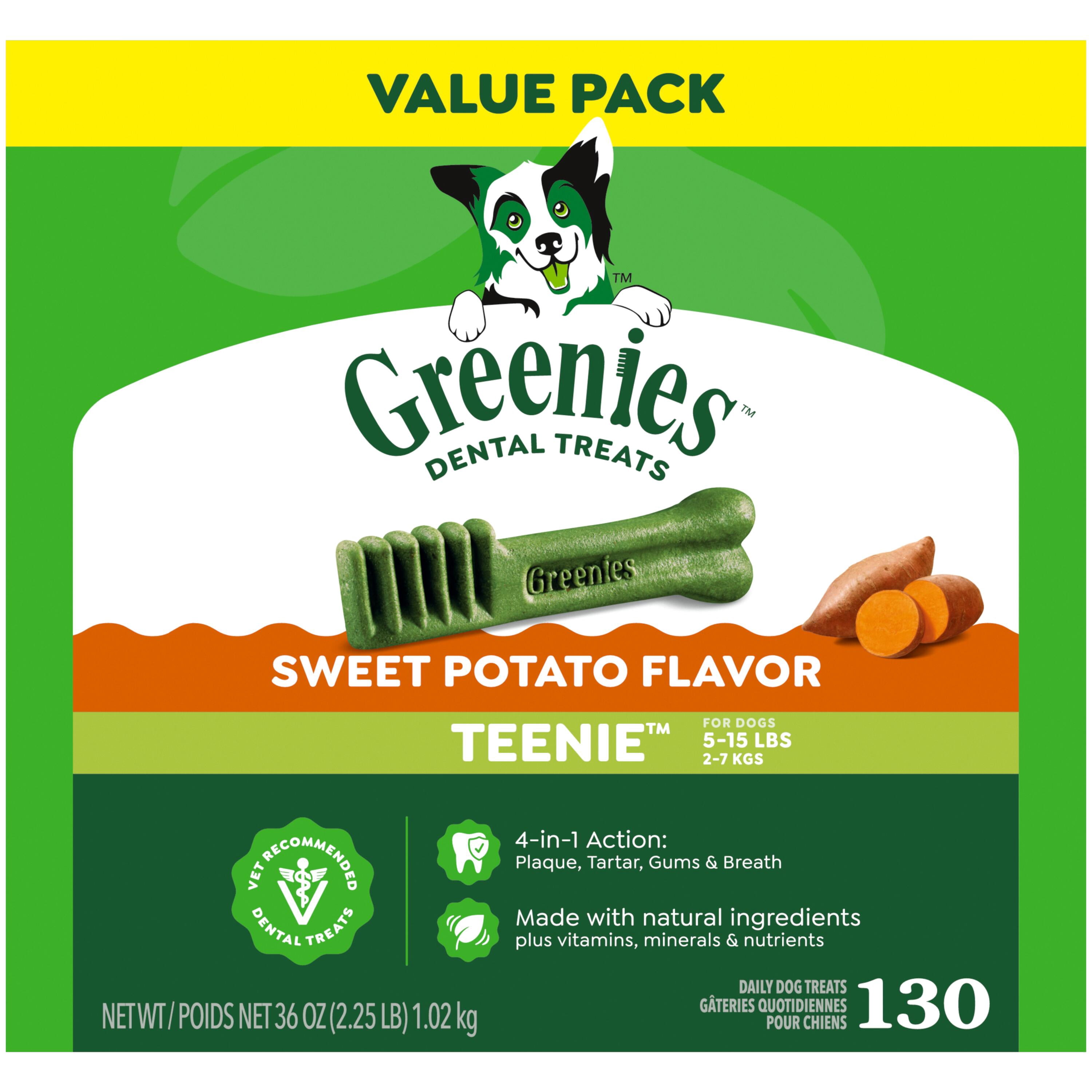 Greenies Sweet Potato Flavor Adult Natural Dental Dog Treats Teenie Size, 36 oz Pack (130 Count)