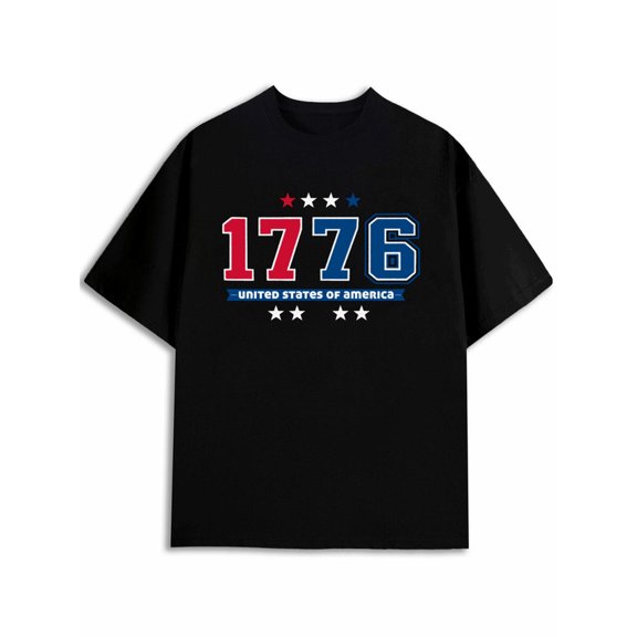 Greenink 1776 USA Patriotic Tee mens round neck T-shirt black casual gifts summer and spring season t shirts For summer Fall Funny Unisex Shirt Printed tshirts