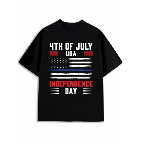 Greenink 4th July USA Flag Tee Men printed t-shirt black graphic tees gifts Spring and summer clothing Perfect for exercise Basic Unisex Shirt Cotton tshirts
