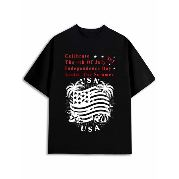 Greenink 4th July USA Flag Tee mens t shirts black top gifts spring and summer clothing t shirts For summer Fall Unique Design Unisex Shirt Graphic Tee tshirts