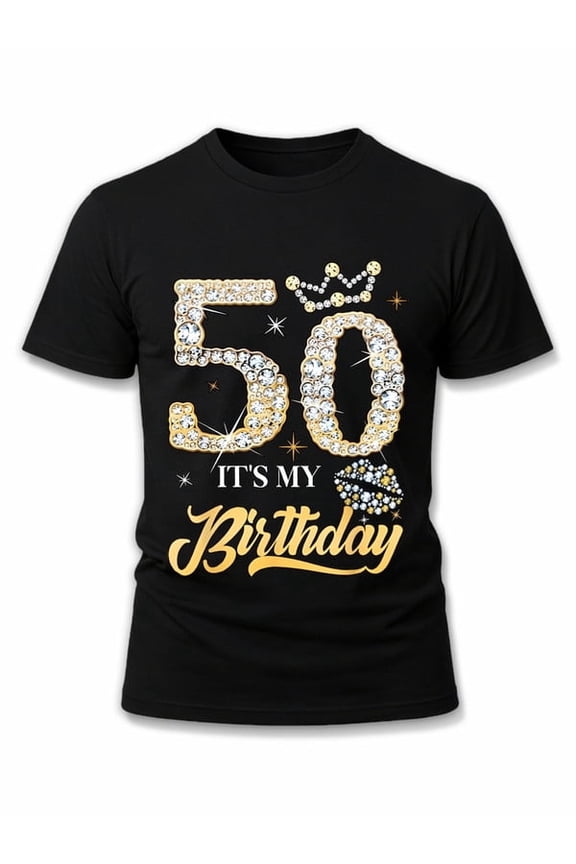 50th Birthday Bling Tee Men t shirt black short casual Breathable fabric, round neck, short sleeves Original Unisex Shirt Printed tshirts