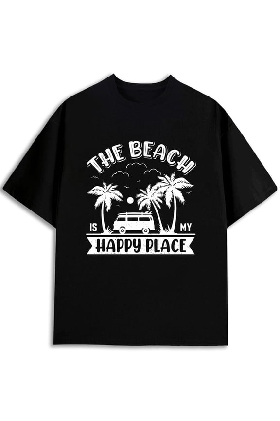 Beach Happy Place T-Shirt Mens round neck T-shirt black 2026 short Spring and summer outdoor wear Vintage Unisex Shirt Cotton tshirts