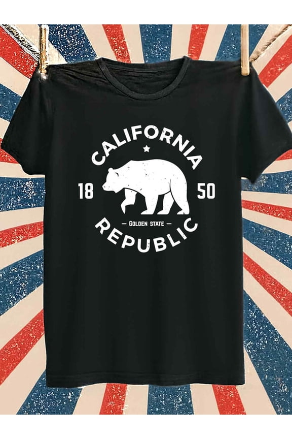 California Republic Bear Tee mens round neck T-shirt black top graphic tees Everyday and weekend wear Classic Unisex Shirt Graphic Tee tshirts