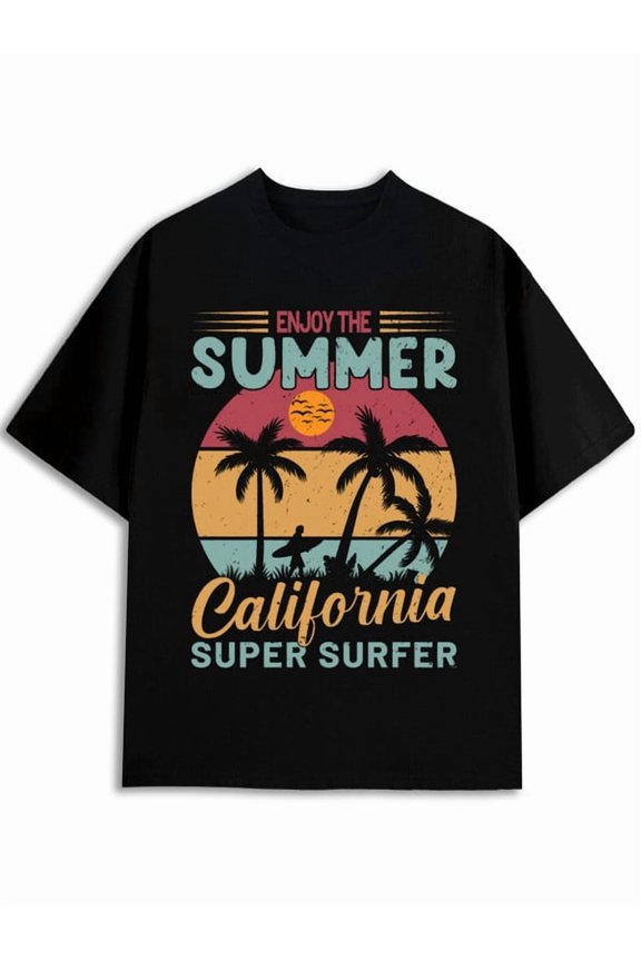 California Summer Surfer Tee Men graphic t-shirt black top gifts Fashionable summer T-shirt, machine washable Classic Unisex Shirt Cotton tshirts