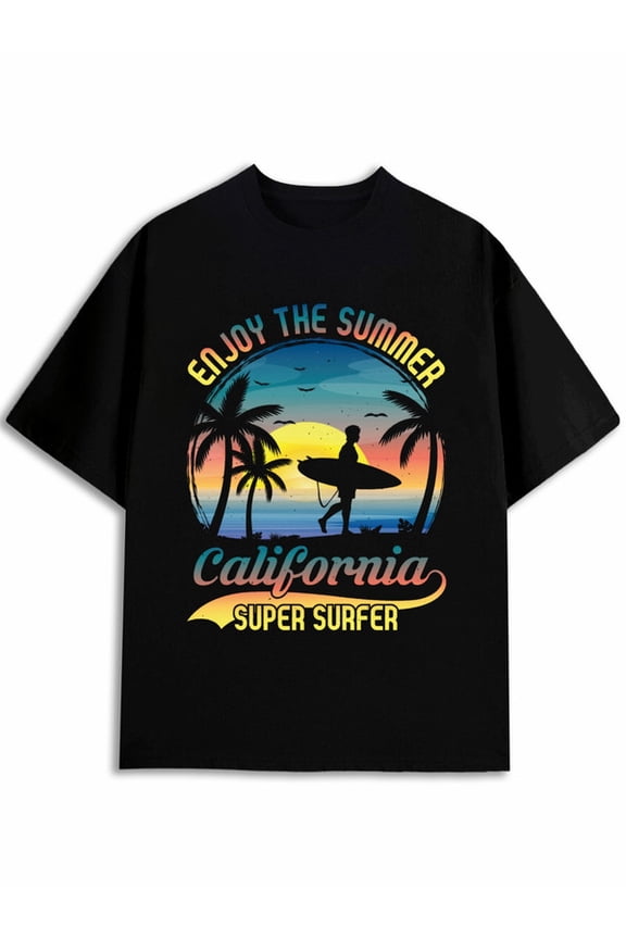 California Surfing Summer Tee Men printed t-shirt black gifts summer Daily and weekend wear Retro Unisex Shirt Graphic Tee tshirts