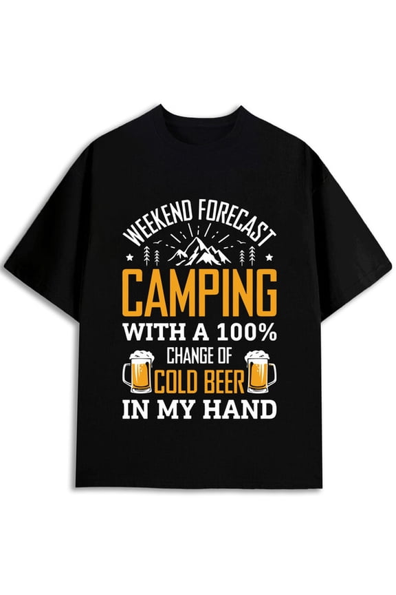 Camping & Cold Beer T-Shirt men funny t shirts black graphic tees top Spring and summer clothing Basic Unisex Shirt Crewneck tshirts