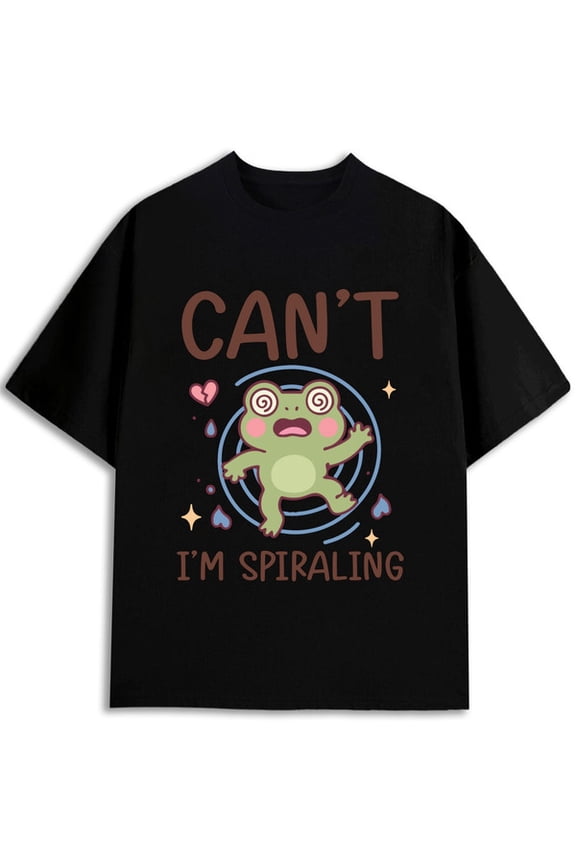 Can't Spiral Frog Tee mens t shirts black graphic funny spring and summer clothing Hip-hop streetwear Retro Unisex Shirt Crewneck tshirts