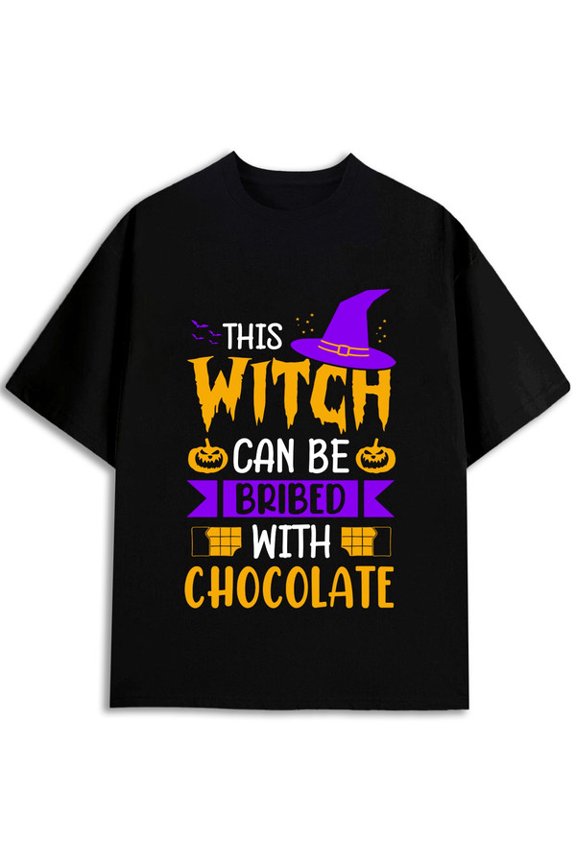 Chocolate Witch Halloween Tee for men t shirt black elegant gifts Daily and weekend wear Wearable year-round Basic Unisex Shirt Graphic tshirts