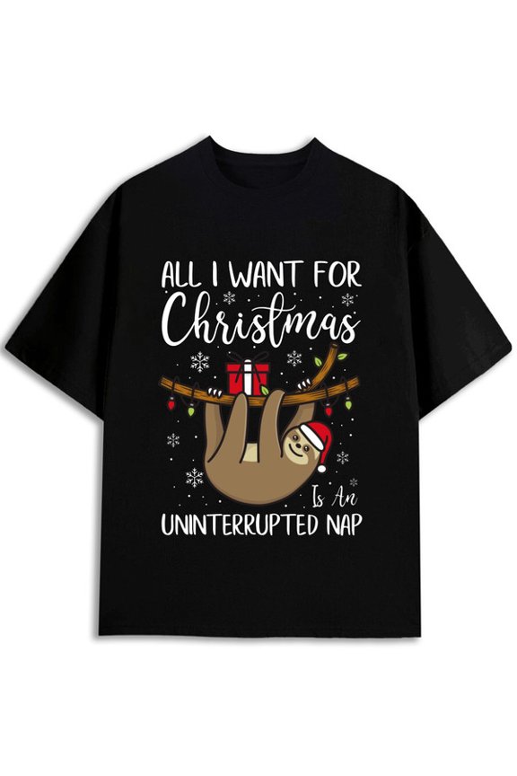 Christmas Sloth Nap T-Shirt men t-shirts black summer gifts printed T-shirts, Streetwear style clothing Basic Unisex Shirt Short Sleeve tshirts