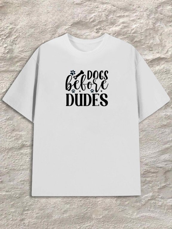Classic Fit Crew Neck T-Shirt for Men, Good Dudes Letter Graphic Print Short Sleeve Top, Casual Everyday Summer Unisex Tee