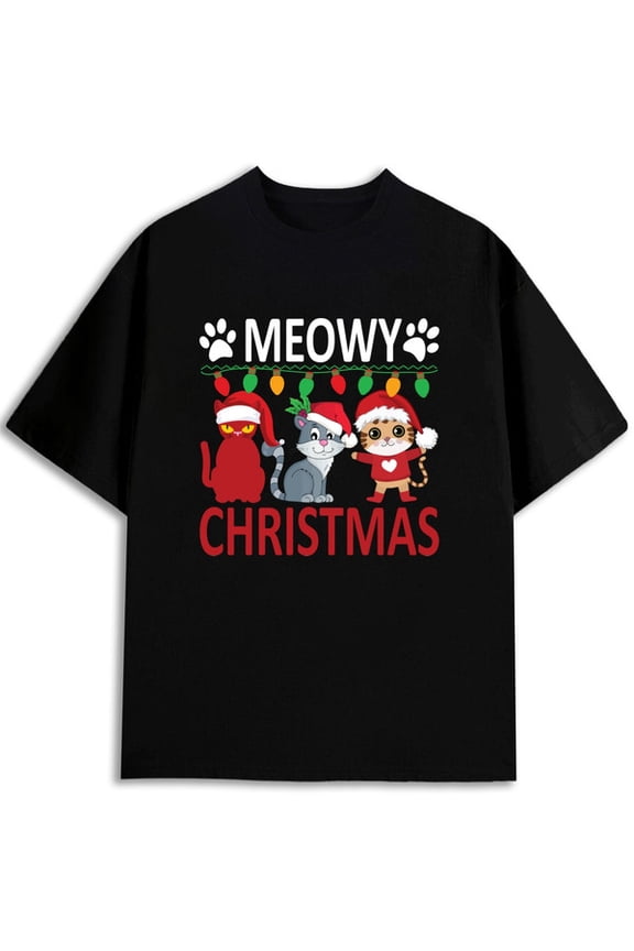 Meowy Christmas Cats T-Shirt men graphic t shirts black short funny Wearable year-round Weekend casual wear Vintage Unisex Shirt Printed tshirts