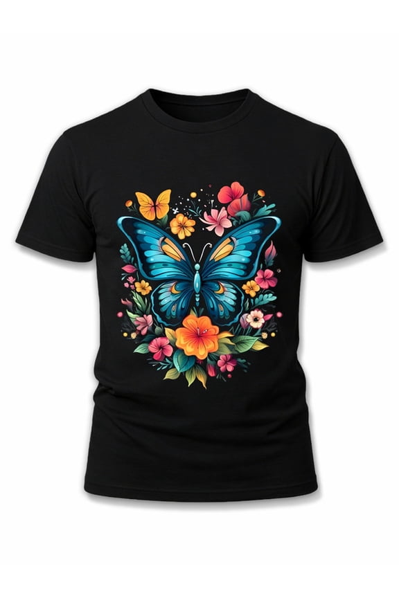 Colorful Butterfly Floral T-Shirt Men t shirt black top 2026 Weekend casual wear Hip-hop streetwear Unique Design Unisex Shirt Printed tshirts