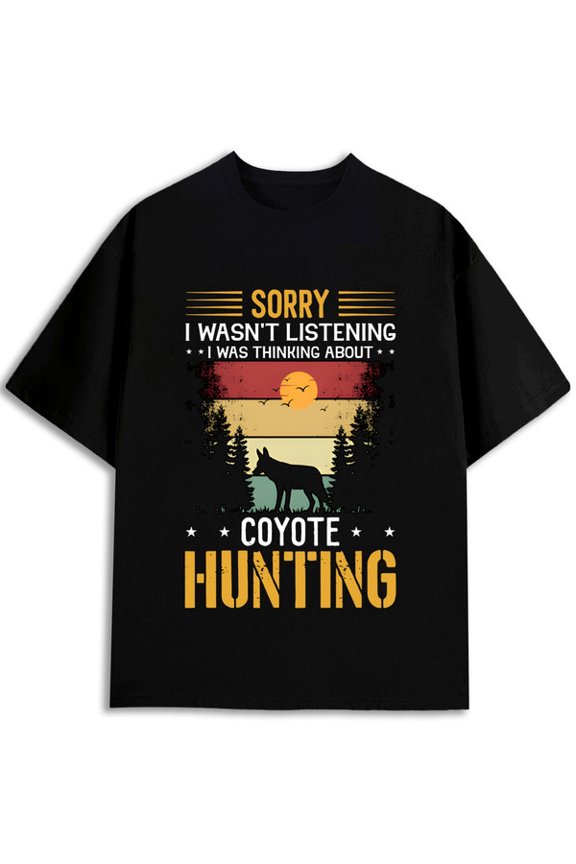 Coyote Hunting T-Shirt Men round neck T-shirt black short funny Spring and summer clothing Unique Design Unisex Shirt Cotton tshirts