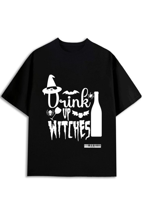 Drink Up Witches T-Shirt for men Crew neck T-shirts black elegantly graphic Comfortable loose T-shirt Original Unisex Shirt Short Sleeve tshirts