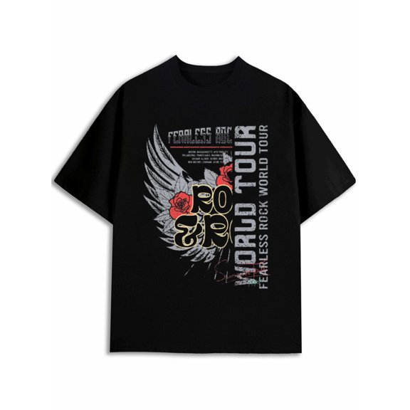 Greenink Fearless Rock Tour Tee men t shirt black short casual fun and playful, cool T-shirt, funny T-shirt Classic Unisex Shirt Cotton tshirts