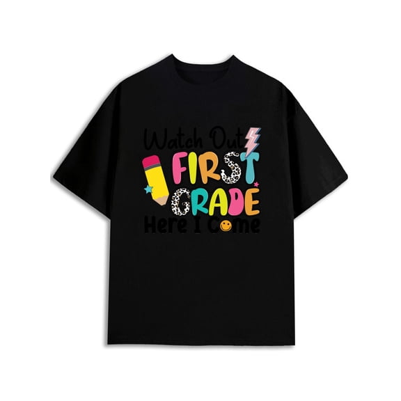 Greenink First Grade Here I Come T-Shirt for men t-shirts black elegantly summer printed T-shirts, Streetwear style clothing Funny Unisex Shirt Printed tshirts