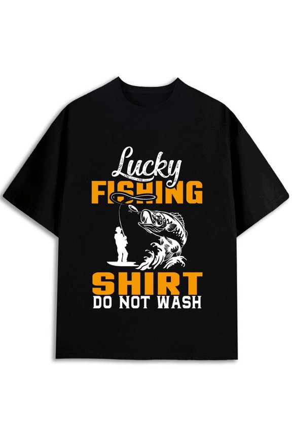 Lucky Fishing Shirt mens t shirt black graphic top Summer wear Vintage-inspired, comfortable fit Unique Design Unisex Shirt Graphic tshirts