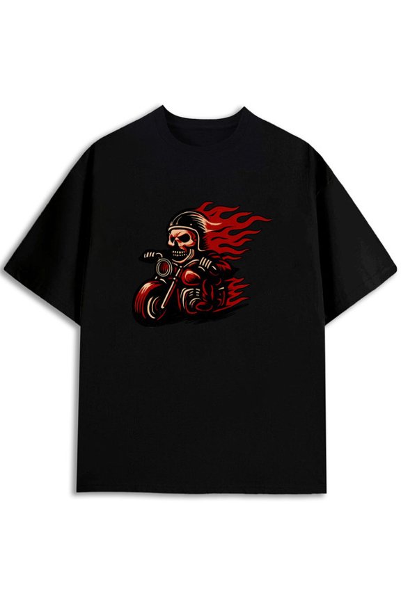Flaming Skull Biker T-Shirt Men t shirt black graphic tees short Daytime and weekend wear Perfect for exercise Basic Unisex Shirt Printed tshirts