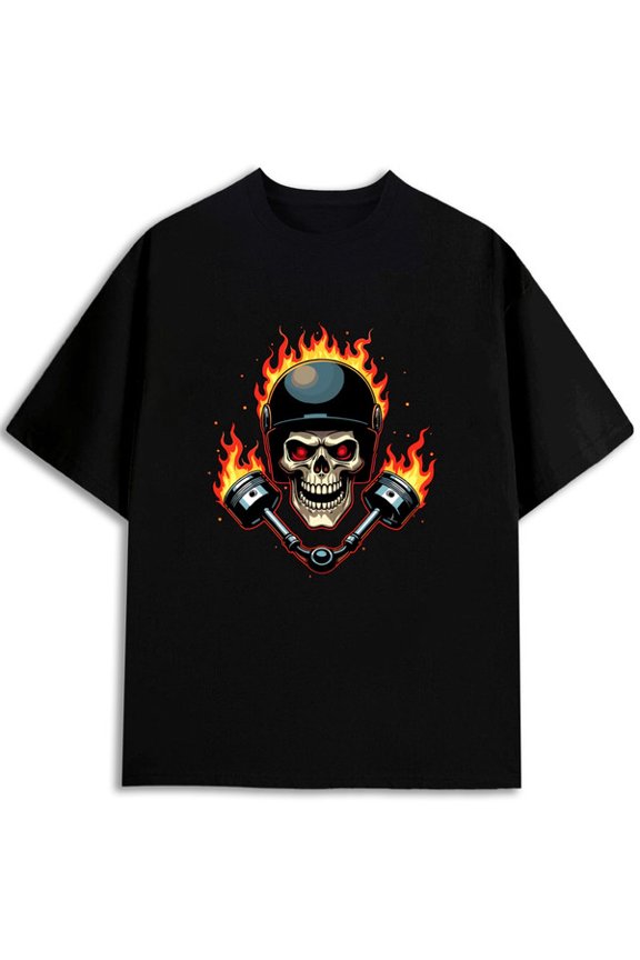 Flaming Skull Biker T-Shirt men's graphic t shirts black graphic gifts Stylish summer outerwear Unique Design Unisex Shirt Graphic tshirts
