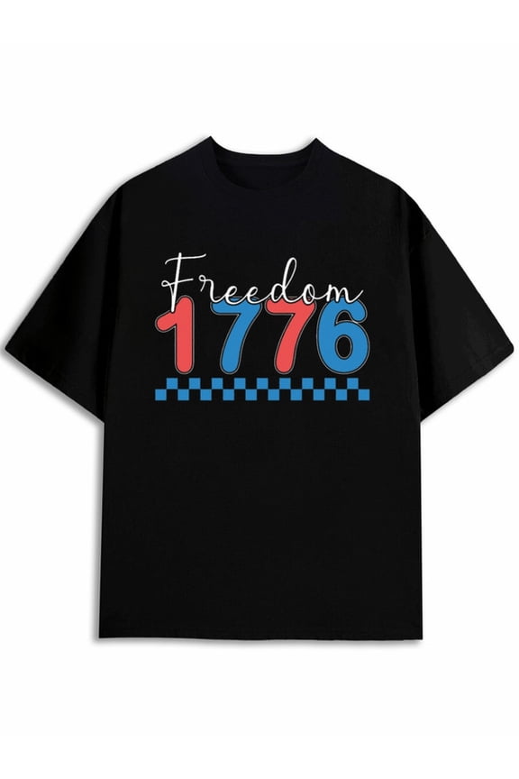 Freedom 1776 Patriotic Tee For men t shirt black gifts casual Spring and summer clothing Everyday and weekend wear Trendy Unisex Shirt Printed tshirts