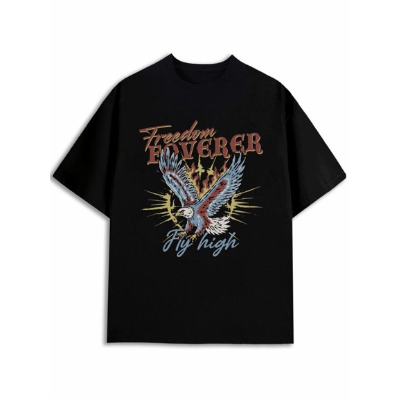 Greenink Freedom Forever Fly High Tee mens round neck T-shirt black graphic tees limited edition Daytime and weekend wear Trendy Unisex Shirt Graphic tshirts