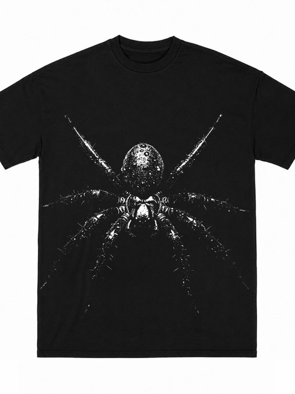 Full Large Print Grunge Spider Dark Graffiti Gothic Street Short Sleeve T-Shirt