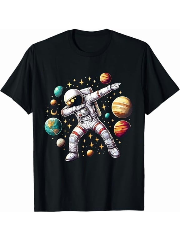 Funny Walking Astronauts in Space T-Shirt Space Themed for Men Women Outer Space Moon Galaxy Astronaut Pure Cotton Tee