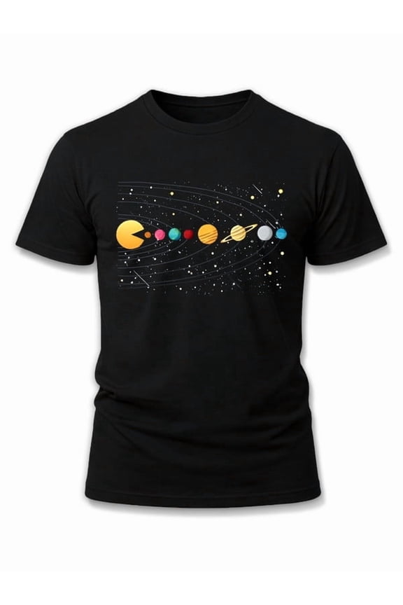 Galactic Pac-Man Solar System Tee men round neck T-shirt black limited edition 2026 Daily and weekend wear Retro Unisex Shirt Crewneck tshirts