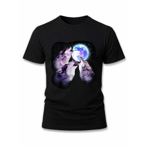Greenink Galactic Wolves Howling T-Shirt Mens round neck T-shirt black casual gifts Unique designs, summer prints Classic Unisex Shirt Short Sleeve tshirts