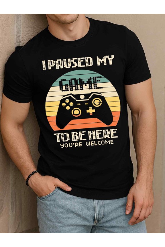 Game Controller Pause Tee men t shirts black graphic tees funny Casual sportswear Stylish summer outerwear Fashion Unisex Shirt Short Sleeve tshirts
