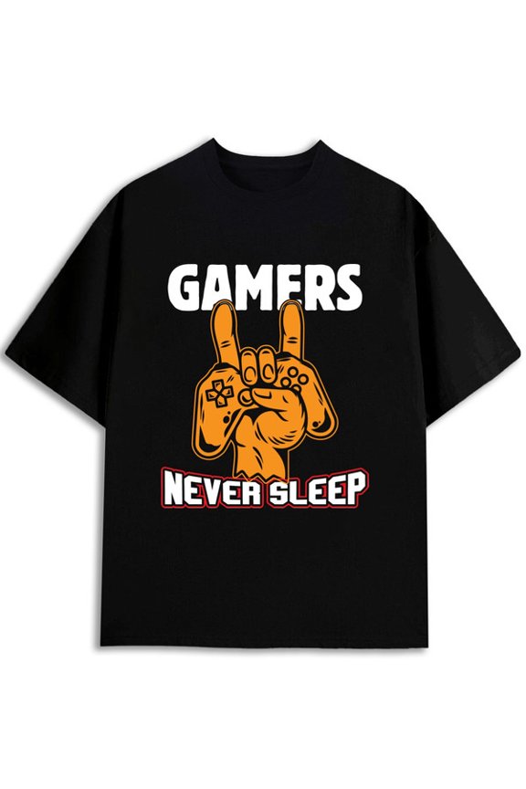 Gamers Never Sleep Tee for men t shirts black casual 2026 Summer wear Vintage-inspired, comfortable fit Casual Unisex Shirt Printed tshirts