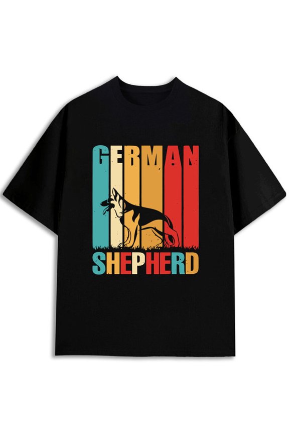 German Shepherd Retro T-Shirt mens round neck T-shirt black elegantly 2026 Everyday and weekend wear Funny Unisex Shirt Graphic Tee tshirts
