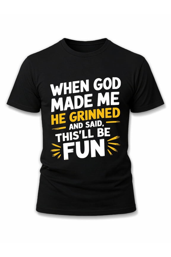 God's Fun Grin T-Shirt mens Crew neck T-shirts black gifts 2026 Stylish summer outerwear t shirts For summer Fall Original Unisex Shirt Cotton tshirts