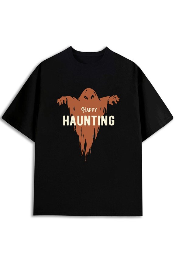 Happy Haunting Ghost Tee mens funny t shirts black elegant short For summer Casual Daily Wear Unique Design Unisex Shirt Cotton tshirts